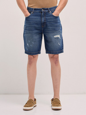 THE BEAR HOUSE Dyed/Washed Men Dark Blue Denim Shorts