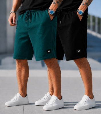 WeReKo Self Design Men Black, Dark Green Regular Shorts