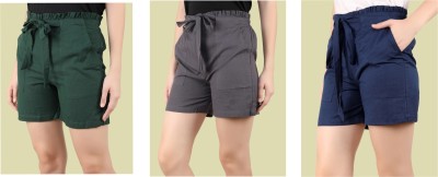 SEZNILA Solid Women Reversible Blue, Grey, Green Regular Shorts