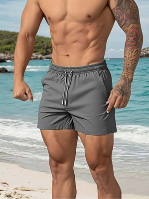 MENDIOR Solid Men Grey Regular Shorts