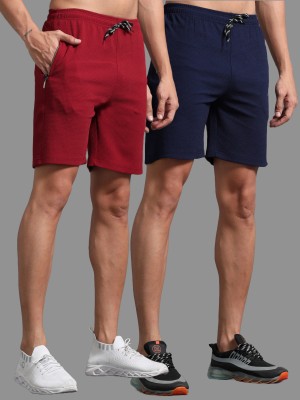 JILZ Solid Men Maroon, Dark Blue Regular Shorts