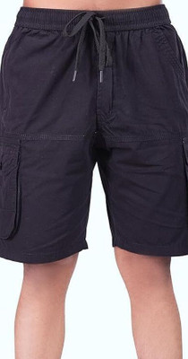 24 Street Solid Men Black Casual Shorts