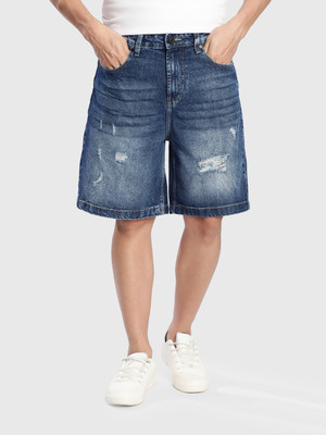 Bene Kleed Distressed Men Blue Denim Shorts