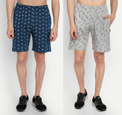 Zeffit Printed Men Blue, Grey Bermuda Shorts