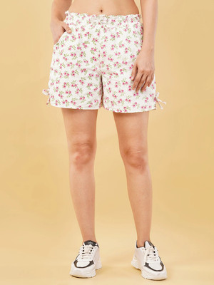 A R J FASHION Printed Women White Regular Shorts