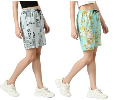 Indistar Printed Women Grey, Green Regular Shorts