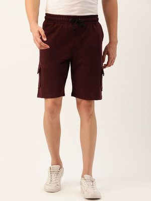HouseOfCommon Solid Men Maroon Casual Shorts
