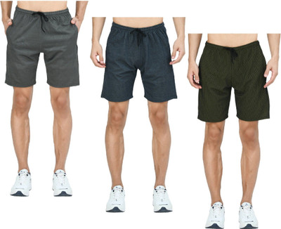 Indestar Solid Men Grey, Blue Bermuda Shorts