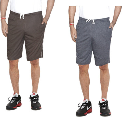 Indestar Solid, Striped Men Grey, Brown Bermuda Shorts