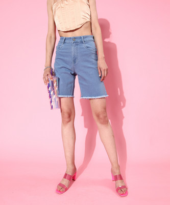 DOLCE CRUDO Solid Women Blue Denim Shorts