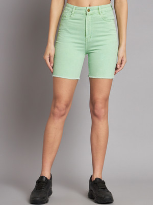 GUTI Solid Women Green Denim Shorts