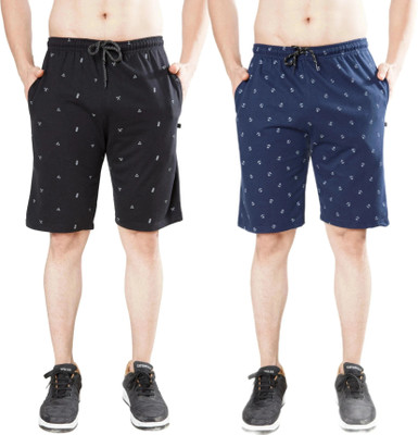 WILD CAMO Printed, Self Design Men Blue, Black Regular Shorts