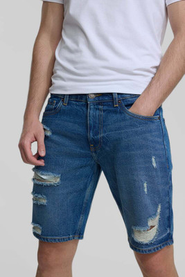 Snitch Solid Men Blue Denim Shorts