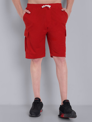 Go Devil Solid Men Red Cargo Shorts