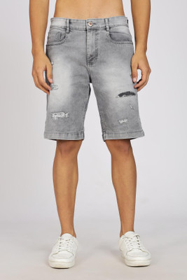 Color Hunt Distressed Men Denim Grey Denim Shorts