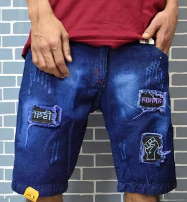 RCS Self Design Men Denim Blue Denim Shorts