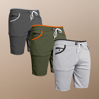 WeReKo Solid Men Dark Grey, Green, Silver Sports Shorts, Casual Shorts, Gym Shorts