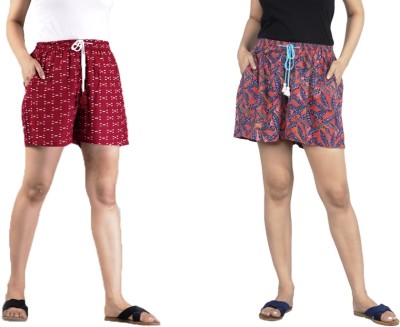 Hariyali Printed Women Maroon, Red Hotpants