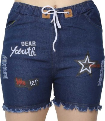 RIMMYCOLLECTION Printed Women Denim Blue Regular Shorts