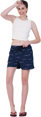 INDIAN FLOWER Graphic Print Women Dark Blue Casual Shorts