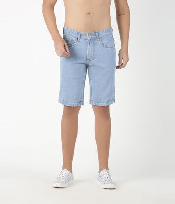 VROJASS Dyed/Washed Men Denim Light Blue Denim Shorts