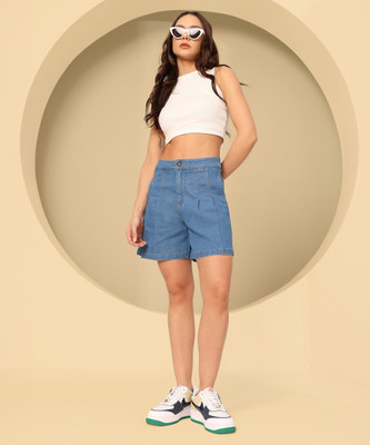 DOLCE CRUDO Solid Women Denim Blue Denim Shorts