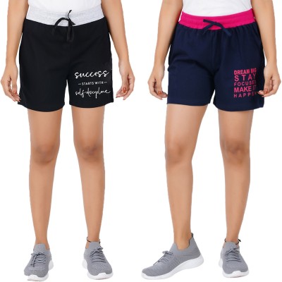 Blacktail Solid Women Black, Dark Blue Casual Shorts