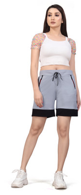 GAUMUKHI CREATION Solid Women Grey Gym Shorts, Regular Shorts, Cycling Shorts