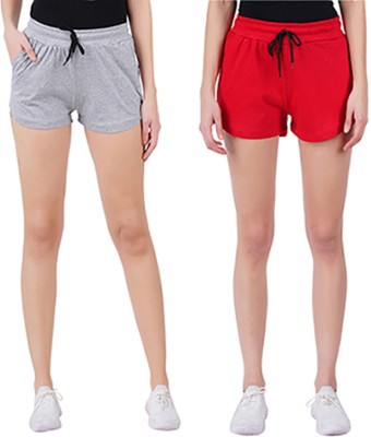 jocker Solid Women Red Casual Shorts