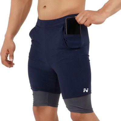 NINQ Solid Men Black Gym Shorts, Sports Shorts, Cycling Shorts, Running Shorts, Compression Shorts