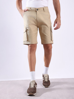 Hence Self Design Men Beige Cargo Shorts