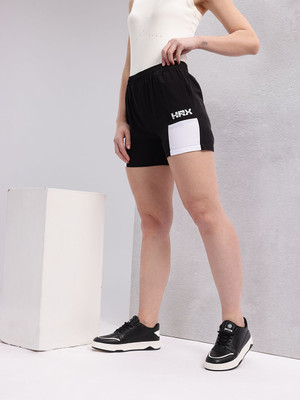 HRX by Hrithik Roshan Color Block Women Black Regular Shorts