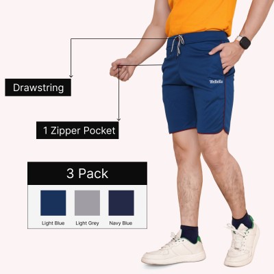 WeReKo Solid Men Silver, Light Blue, Dark Blue Regular Shorts