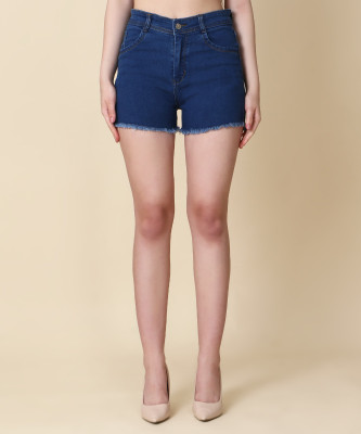 FREEDOMFASHION Solid Women Denim Dark Blue Denim Shorts