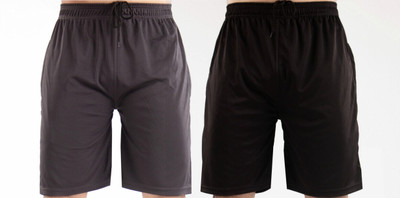 Hyiskyer Solid Men Black, Grey Sports Shorts