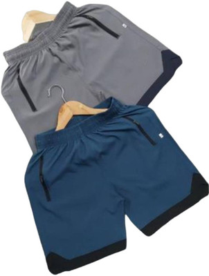 Blacktail Solid Men Blue, Grey Basic Shorts