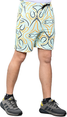 neoCardin Geometric Print Men Beige Regular Shorts, Beach Shorts