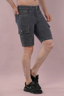 NIVASU Solid Men Grey Denim Shorts
