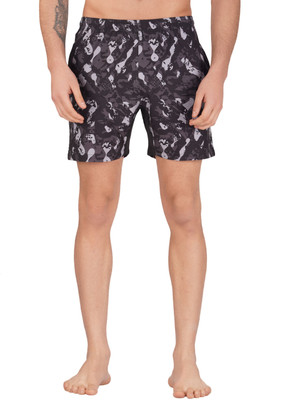 Sportinger Printed Men Black, Grey Board/Swim Shorts