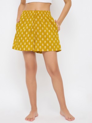 Clovia Printed Women Yellow Boxer Shorts