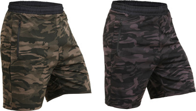 NINQ Military Camouflage Men Green, Grey Sports Shorts
