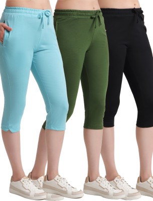 TT LPJ_433_PO3 Women Black, Dark Green, Light Blue Capri