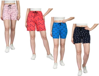 IndiWeaves Printed Women Pink, Blue, Dark Blue Regular Shorts