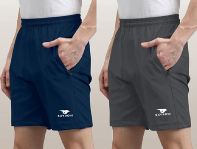 skyrow Printed Men Dark Blue, Grey Regular Shorts