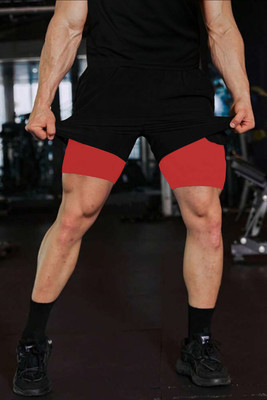 CULISH Self Design Men Red Compression Shorts, Gym Shorts, Running Shorts, Sports Shorts