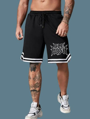 CULISH Printed, Striped Men Black Gym Shorts, Regular Shorts, Running Shorts, Night Shorts