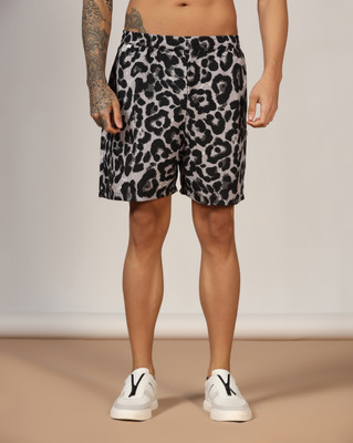 Leriya Fashion Geometric Print Men Grey Regular Shorts