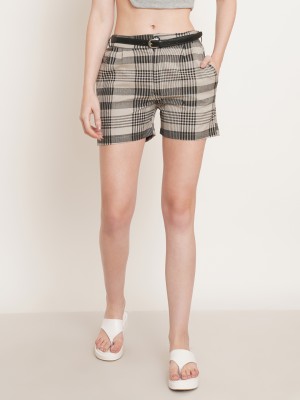 JAPER KURTI Checkered Women Grey Casual Shorts