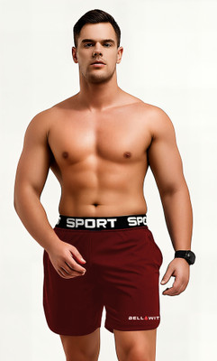 Bellwit Solid Men Maroon Sports Shorts, Gym Shorts, Cycling Shorts, Running Shorts, Beach Shorts