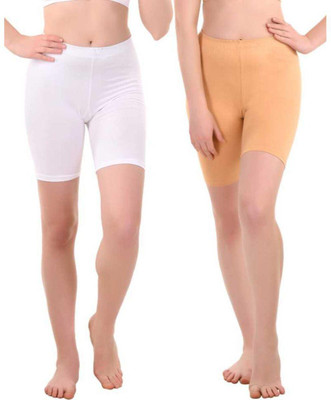 CKARFE Solid Women White, Orange Cycling Shorts